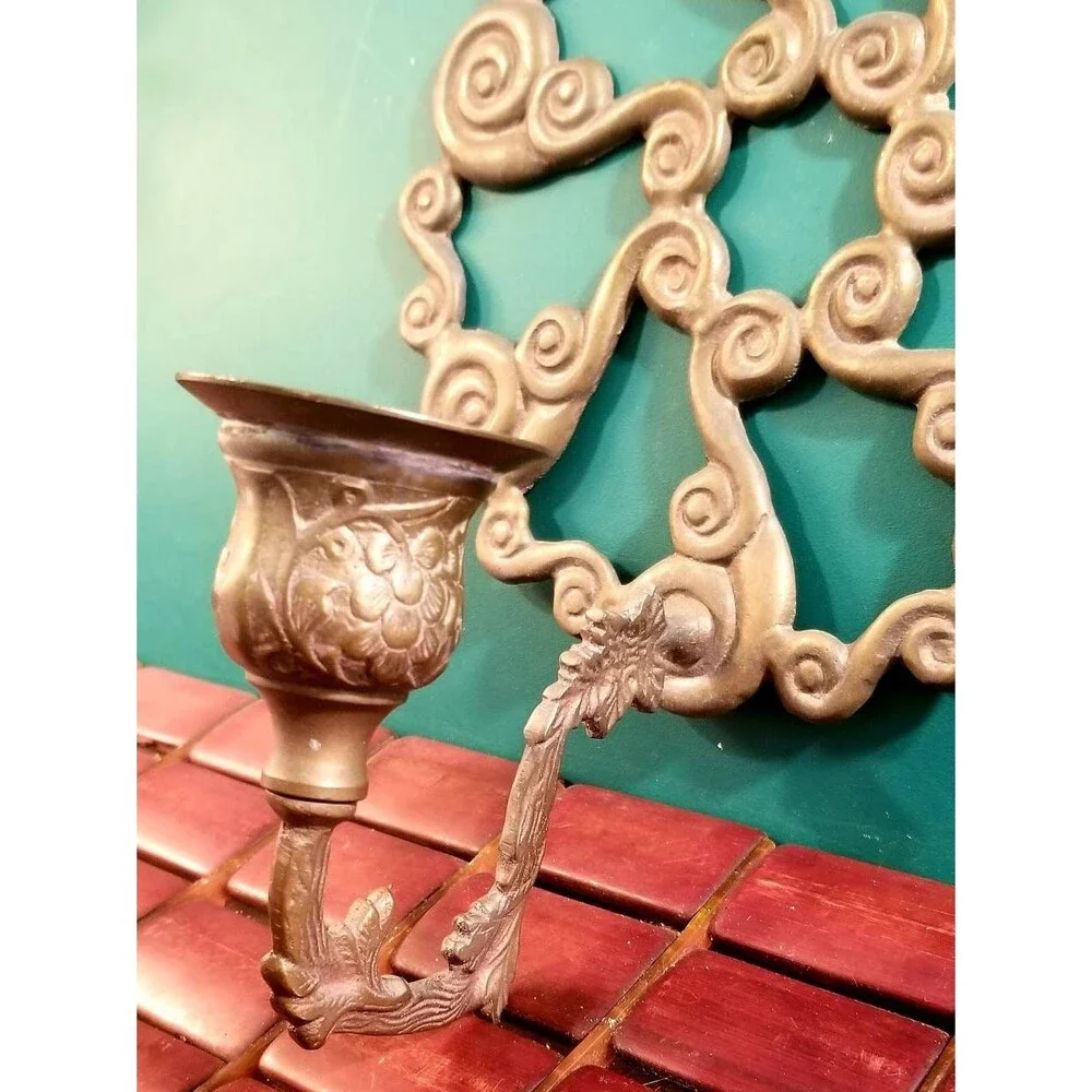 Vintage Solid Brass Geometric Fibonacci Spirals Candleholder Made in India